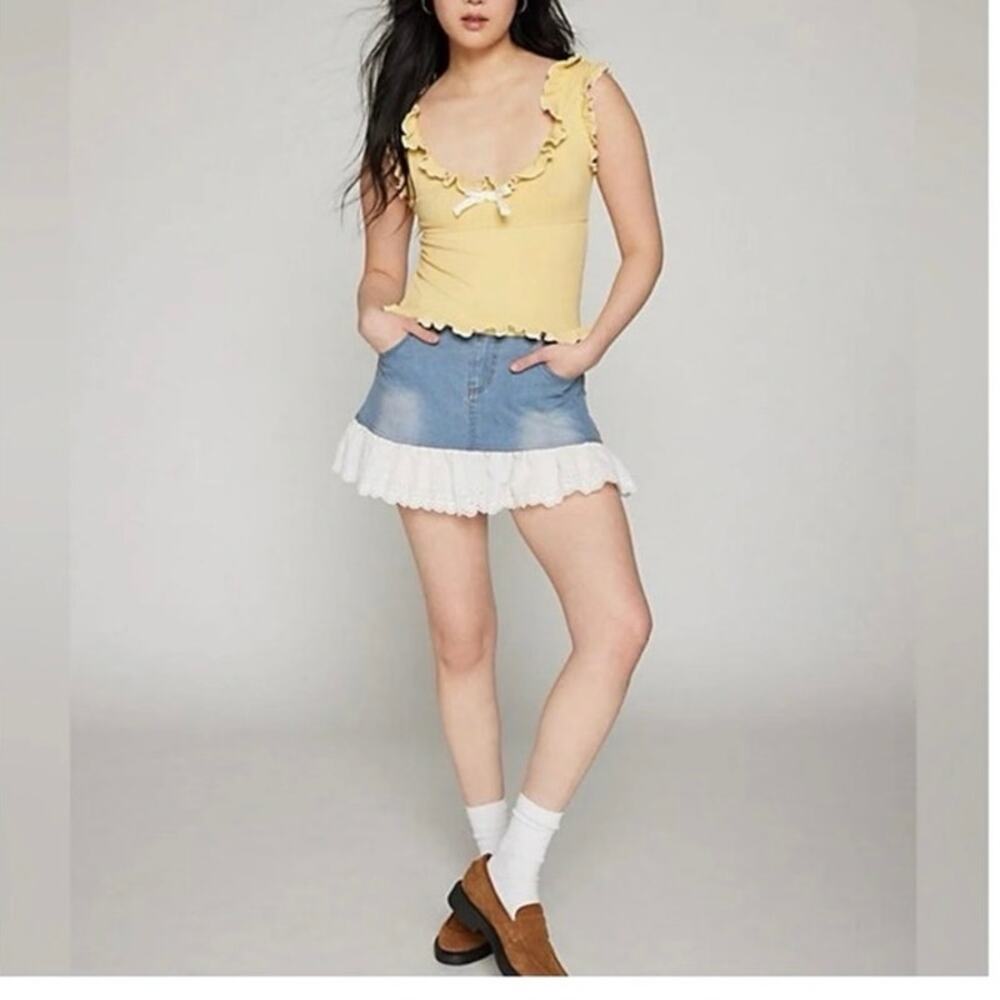 UO Kimchi Blue Darya Bow Ruffle Tank Top butter yellow